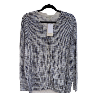 Sejour Women's Blue Ivory Gingham V Neck Cardigan 2X